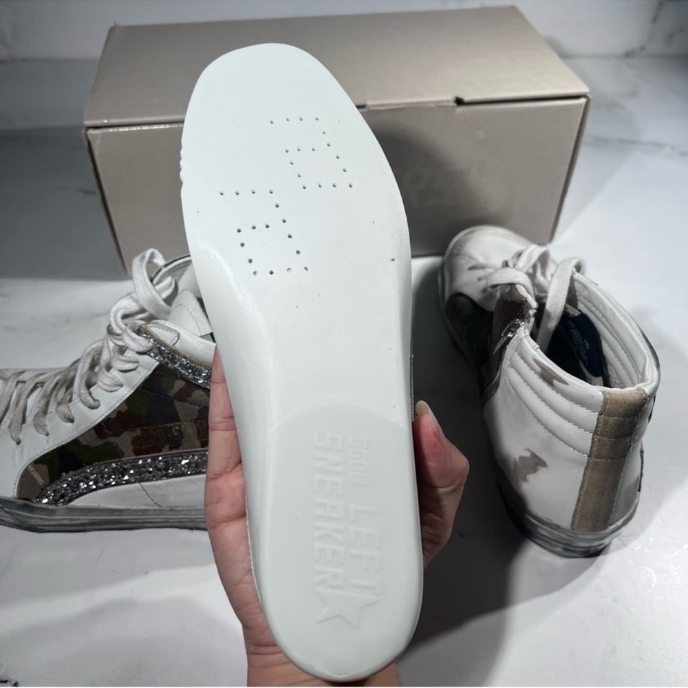 Golden Goose Slide White Green Camouflage Silver Pink Athletic High Top Sneakers - Picture 11 of 14